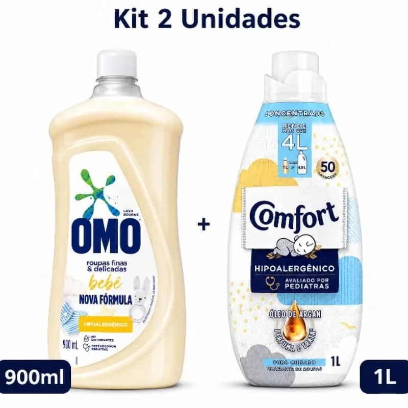 Kit OMO Roupas Finas e Delicadas Bebê + Amaciante Comfort 1 L
