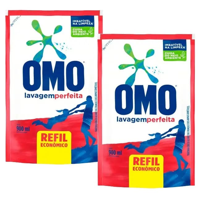 Sabão Líquido OMO Lavagem Perfeita 900 ml – Kit com 2 unidades