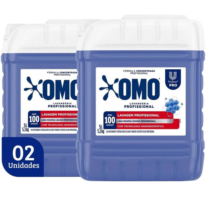 Sabão Líquido OMO Lavanderia Profissional 5 L – Kit com 2 unidades
