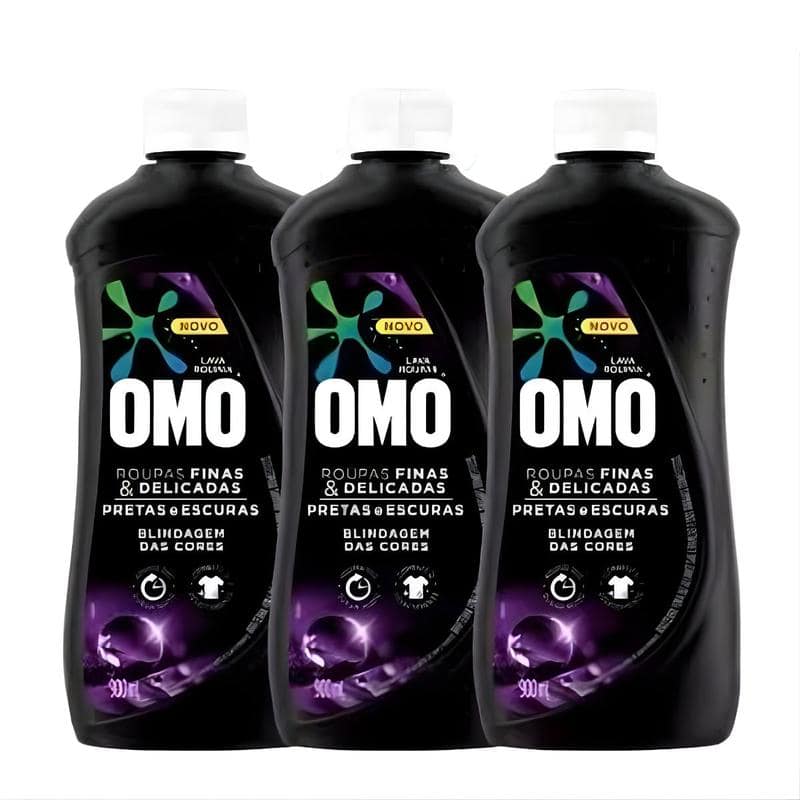 Sabão Líquido OMO Roupas Finas e Delicadas Pretas E Escuras 900 ml – Kit com 3 unidades
