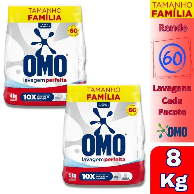 Sabão em Pó OMO Lavagem Perfeita 4 kg – Kit com 2 unidades
