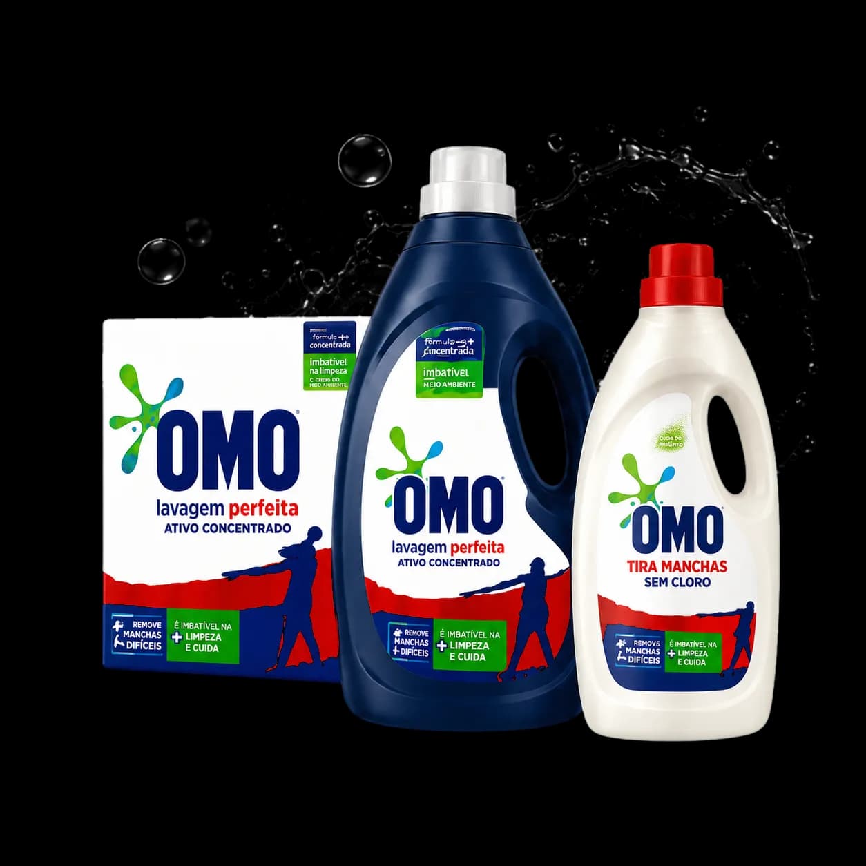 Produtos OMO Lavagem Perfeita e Tira Manchas
