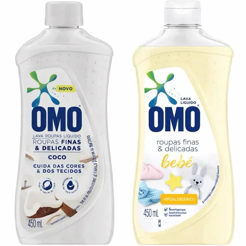 Sabão Líquido OMO Roupas Finas e Delicadas Bebê 450 ml – Kit com 2 unidades