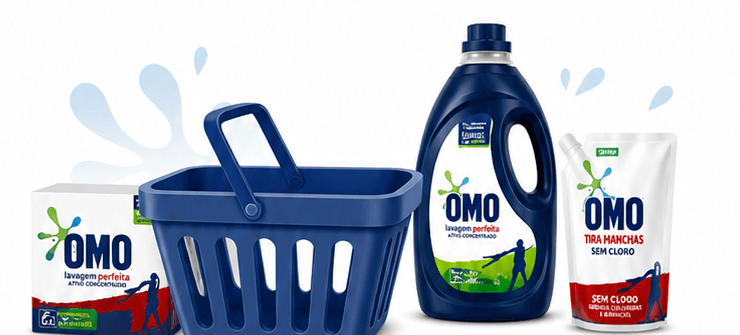 Carrinho OMO vazio com produtos